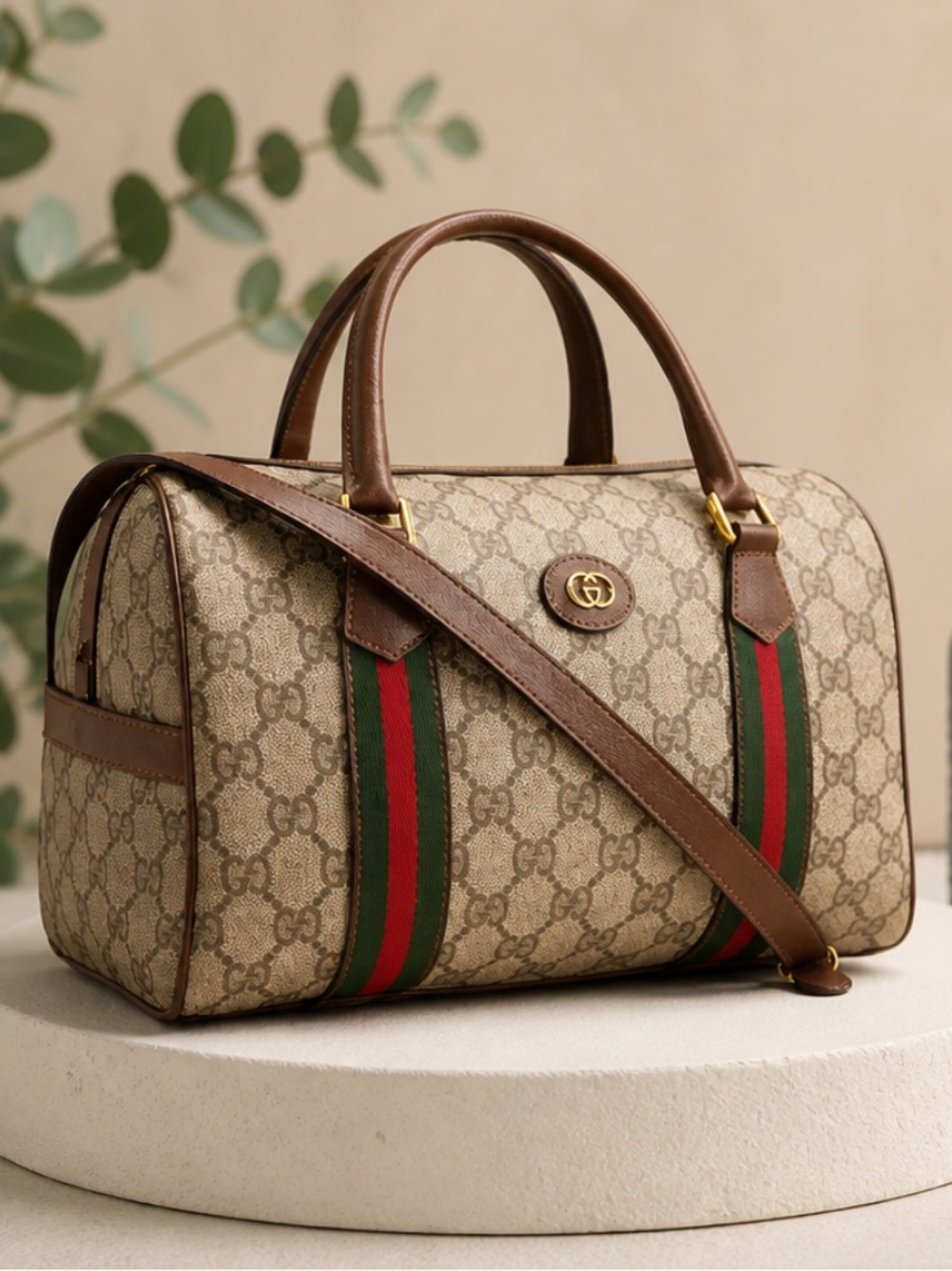 Authentic Gucci Boston Sherry Line Handbag/Shoulder Bag.